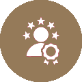 Icon of a person with stars and a badge symbolizing achievement or recognition.