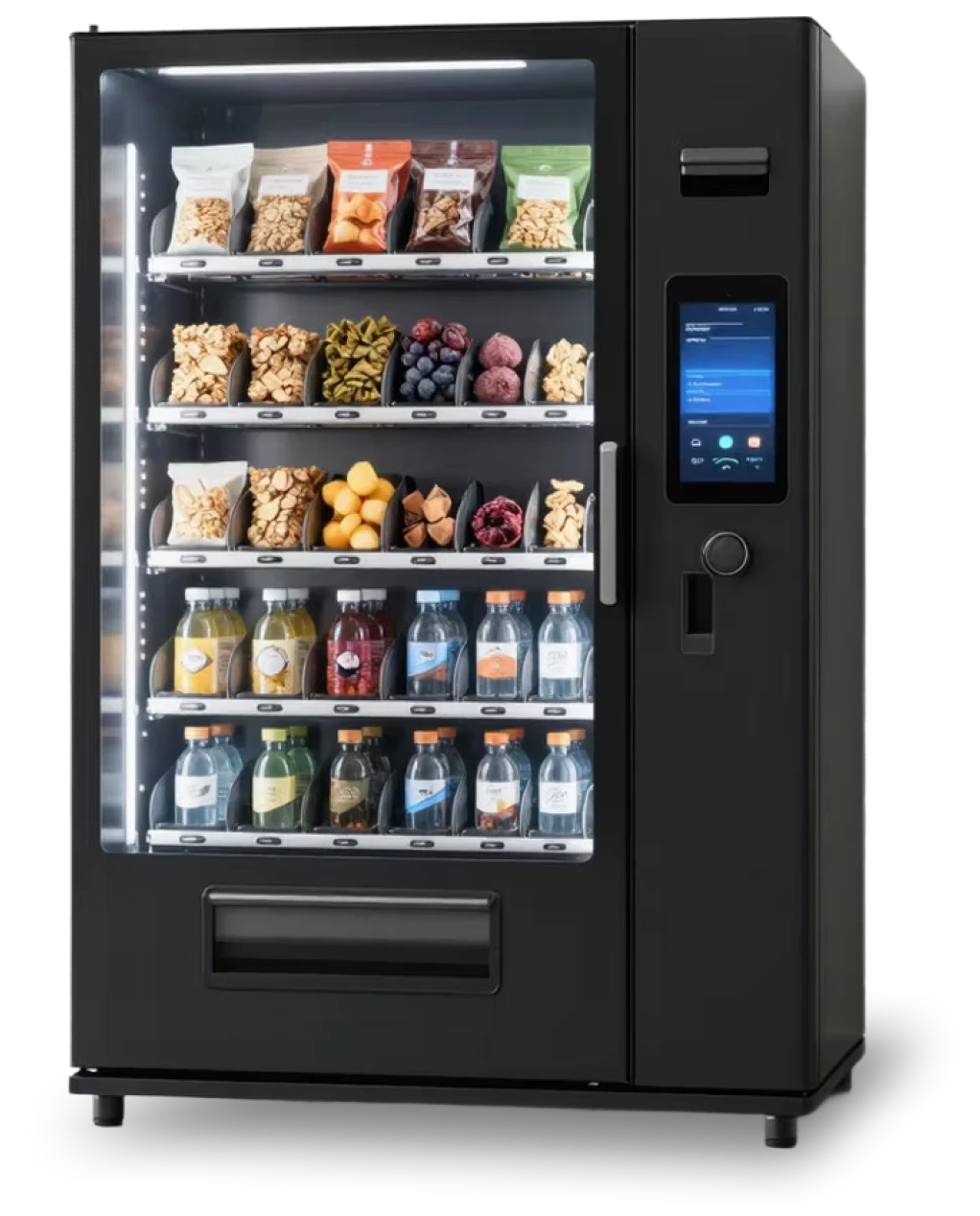 Modern vending machine with snacks and drinks